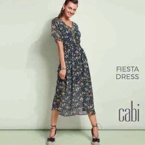 CAbi Multi Colored Midi Short Sleeve Floral Print Fiesta Dress Style 5386 XL